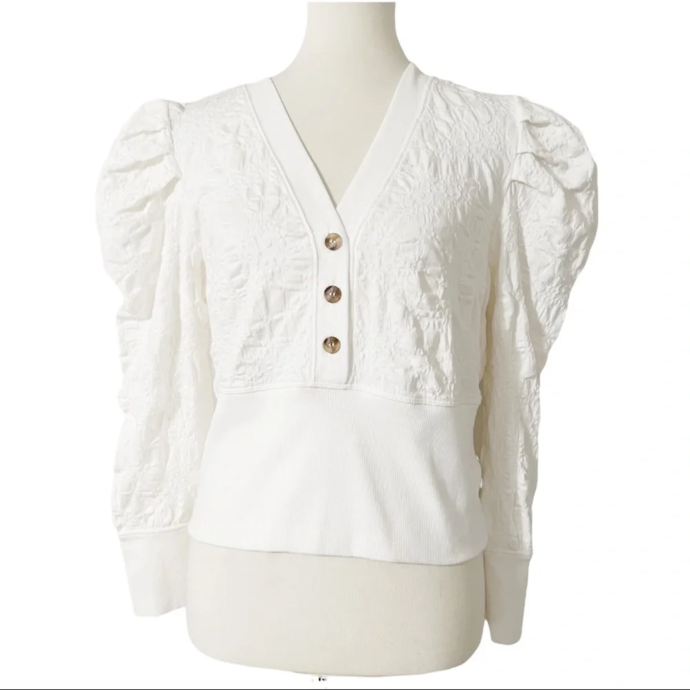 FREE PEOPLE Gemma Puffed-Sleeve‎ Henley Top